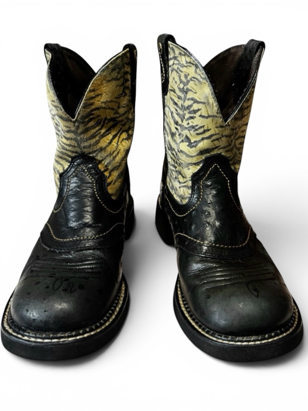 Justin Gypsy Women's Tiger Print Western Boots Size 9 Black Ostrich Print